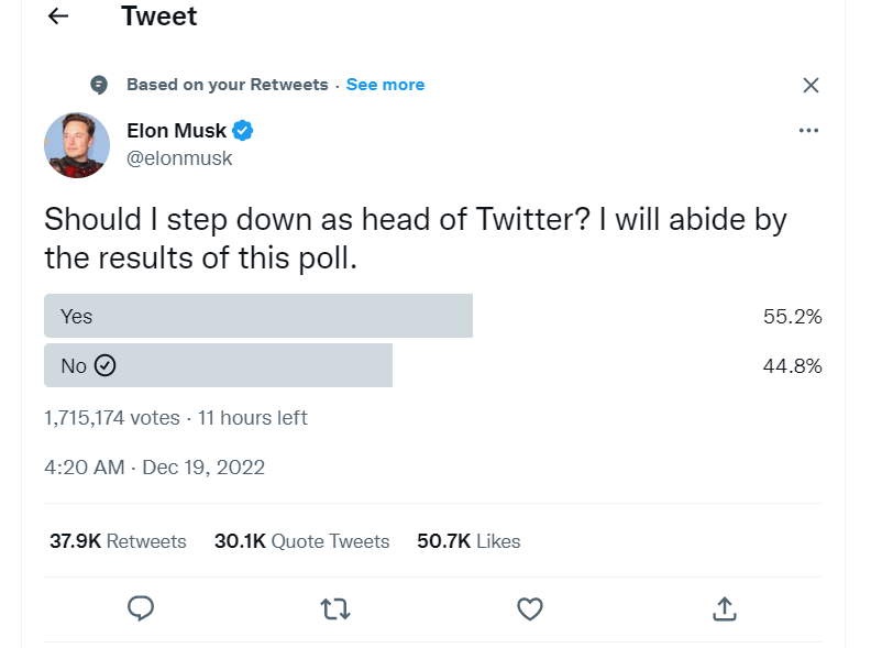 Elon Musk Launches Twitter Poll to Decide His Role on Platform