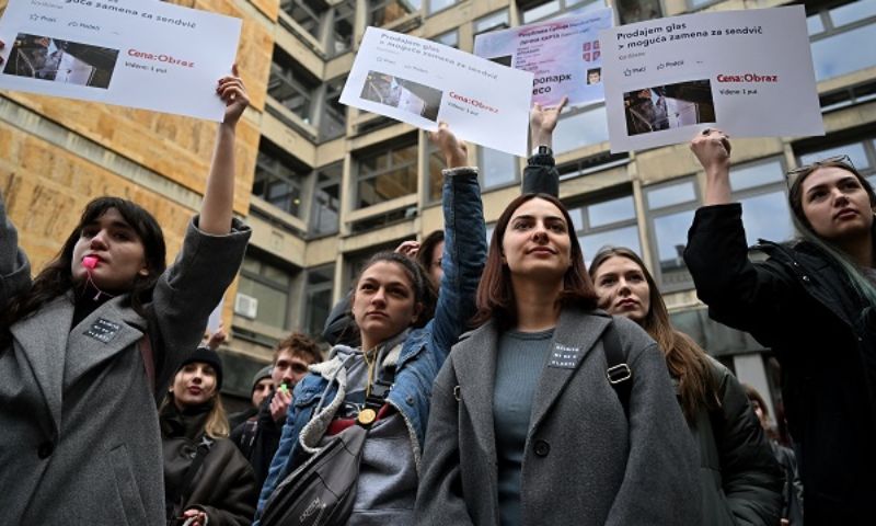 Students, Protest, Belgrade, Serbian, electoral fraud,