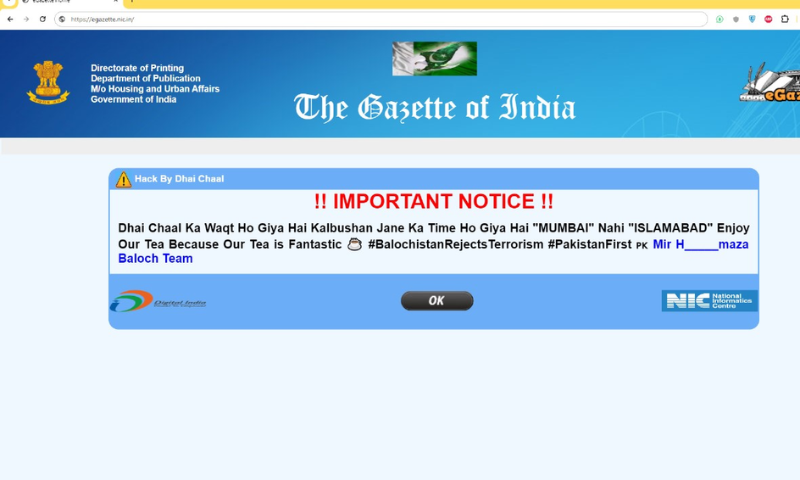 Indian Govt's Gazette Website Hacked, Publish Pakistani Film Dhai Chaal