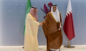 Saudi Foreign Minister Qatari Prime Minister Hold Meeting in Doha